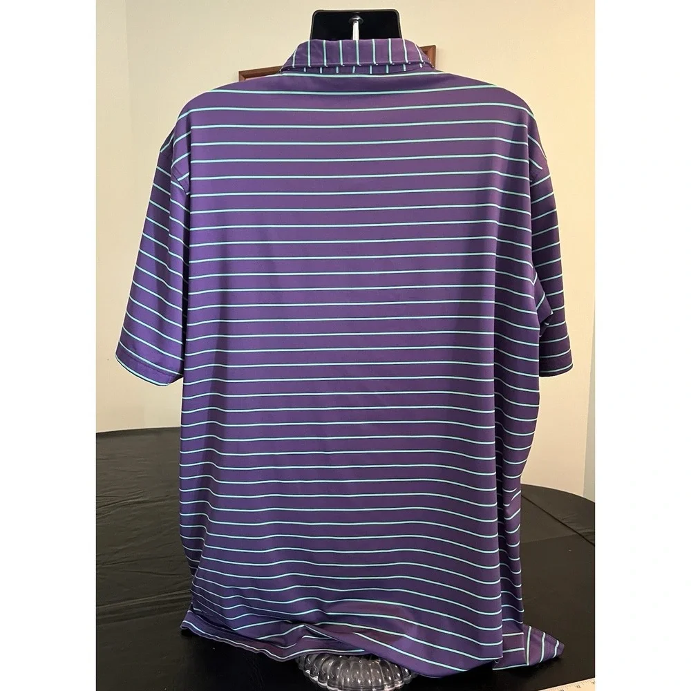 Peter Millar Polo Golf Shirt Mens XXL Bandon Dunes Purple Green Striped Collar